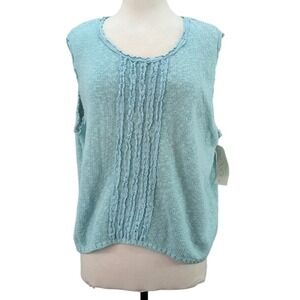Willow Hand Knitted Women's Sweater Top Blue Size XL Sleeveless 100% Cotton‎ USA